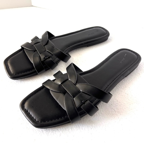 Universal Thread Slide Sandals Flats Woven Strap Black Comfort Women Size 11 NEW - Picture 1 of 9